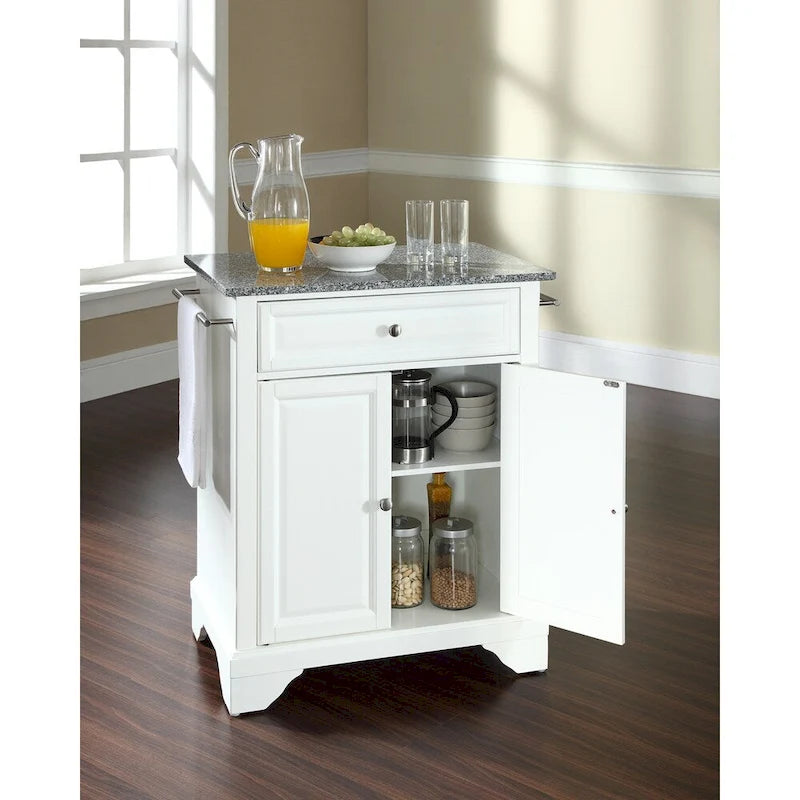 Îlot de cuisine portable avec dessus en granit massif et finition blanche - 31W x 18D x 35H