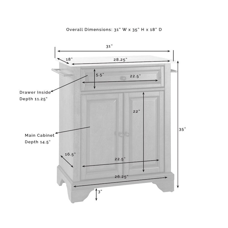 Îlot de cuisine portable avec dessus en granit massif et finition blanche - 31W x 18D x 35H