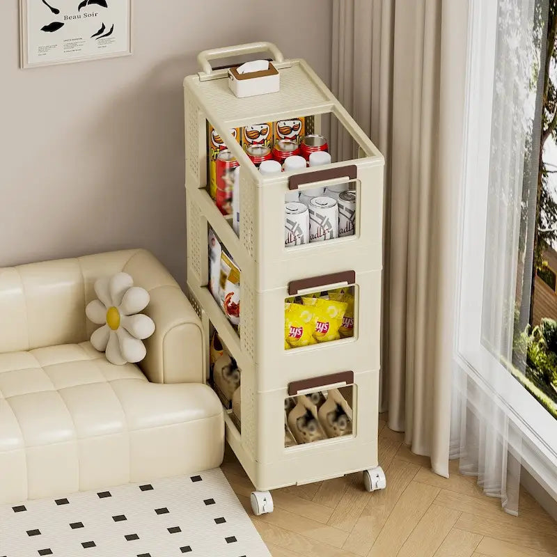 Chariot de rangement de cuisine à 3 niveaux avec roulettes verrouillables
