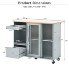 Desserte Îlot de Cuisine avec Plan de Travail Rabattable, Éclairage LED, Portes Vitrées Cannelées, Étagère Réglable et Deux Tiroirs