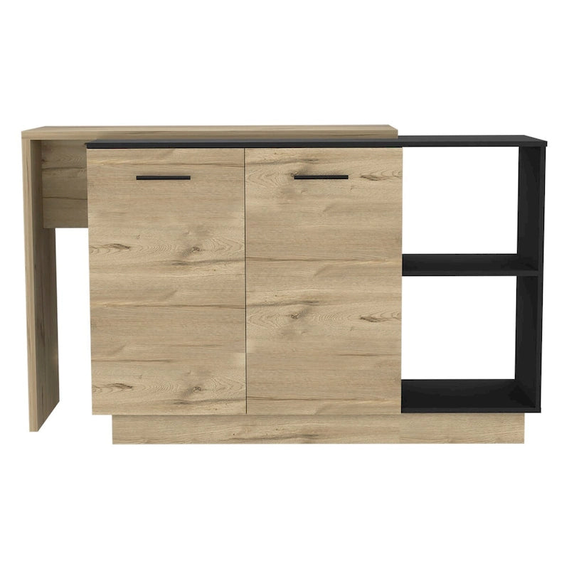 Kitchen Island for Kitchen, Dining Room, Black / Light Oak