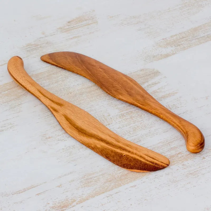 Spatules de cuisine en bois faites à la main - Bois de Jobillo sculpté à la main, 28,5 cm - Marron (2 pièces)