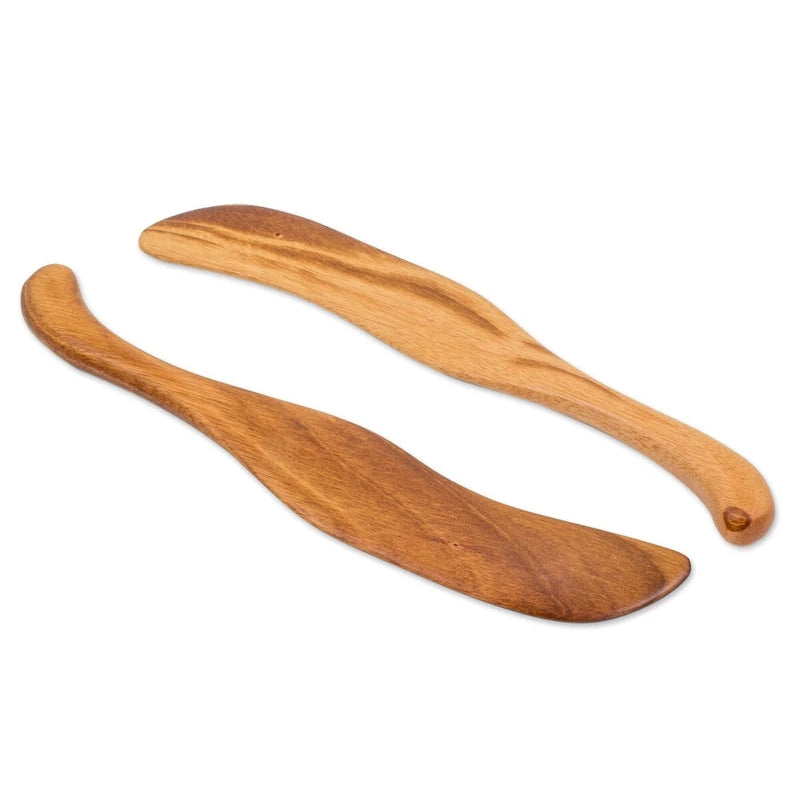 Spatules de cuisine en bois faites à la main - Bois de Jobillo sculpté à la main, 28,5 cm - Marron (2 pièces)