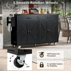 53,5 Chariot de cuisine de style campagnard avec prise de courant, abattant, porte-épices et tiroirs, desserte mobile à roulettes