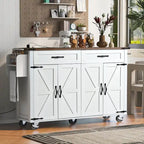 53,5 Chariot de cuisine de style campagnard avec prise de courant, abattant, porte-épices et tiroirs, desserte mobile à roulettes