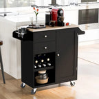 Desserte de cuisine en bois d'hévéa avec abattant, étagère de rangement interne, porte-serviettes, porte-épices et 2 tiroirs