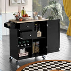 Desserte de cuisine en bois d'hévéa avec abattant, étagère de rangement interne, porte-serviettes, porte-épices et 2 tiroirs