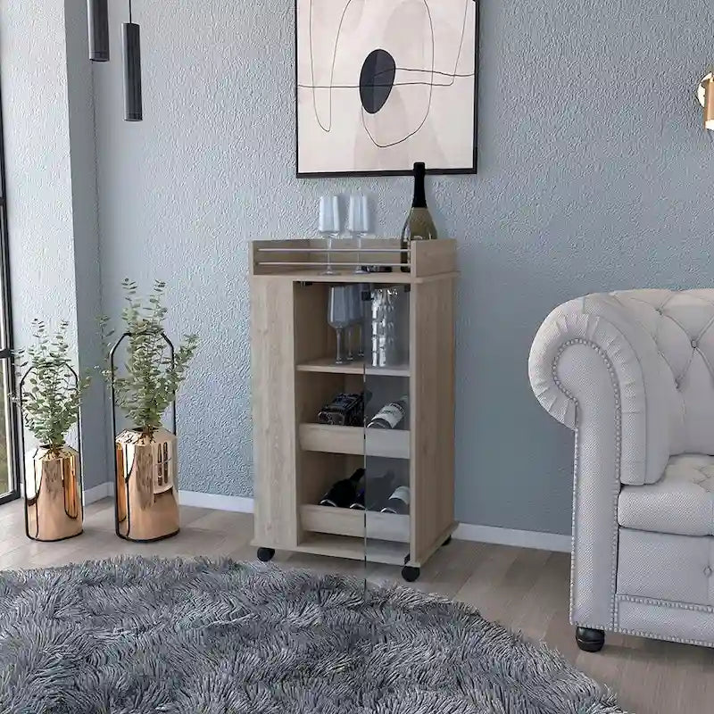 Desserte à roulettes Reese, six casiers à vin et porte simple pour la cuisine, les réceptions et le salon