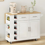 46.46Chariot d'îlot de cuisine multifonctionnel avec porte-épices, porte-bouteilles, porte-serviettes et plateau pliable en bois d'hévéa