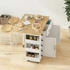 46.46Chariot d'îlot de cuisine multifonctionnel avec porte-épices, porte-bouteilles, porte-serviettes et plateau pliable en bois d'hévéa