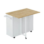 46.46Chariot d'îlot de cuisine multifonctionnel avec porte-épices, porte-bouteilles, porte-serviettes et plateau pliable en bois d'hévéa