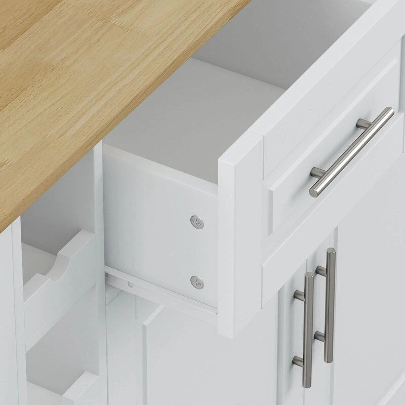 46.46Chariot d'îlot de cuisine multifonctionnel avec porte-épices, porte-bouteilles, porte-serviettes et plateau pliable en bois d'hévéa