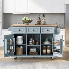 Chariot de Cuisine avec Dessus en Bois d'Hévéa à Abattant, Rangement Interne de Porte d'Armoire