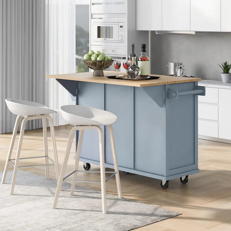Chariot de Cuisine avec Dessus en Bois d'Hévéa à Abattant, Rangement Interne de Porte d'Armoire