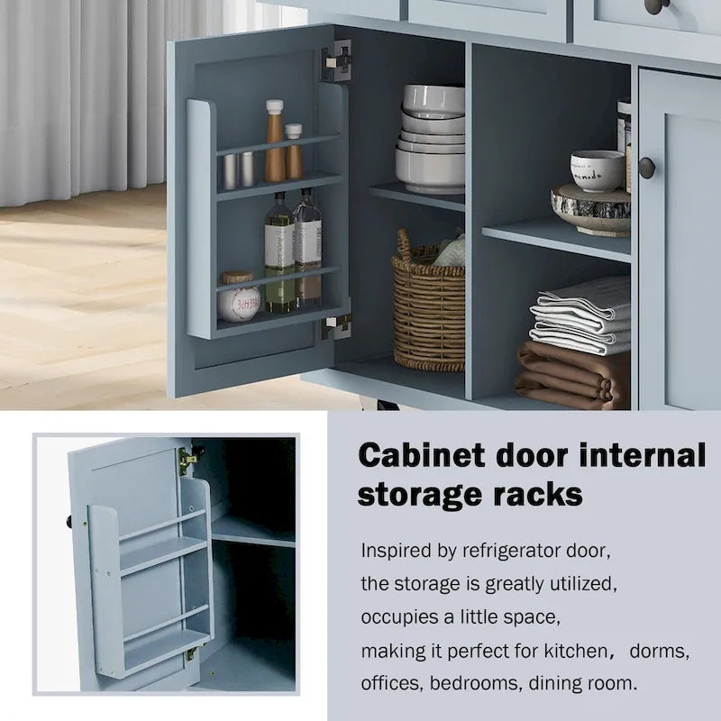 Chariot de Cuisine avec Dessus en Bois d'Hévéa à Abattant, Rangement Interne de Porte d'Armoire