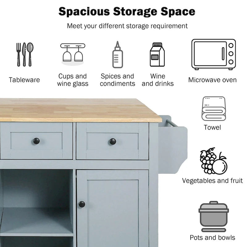 Chariot de Cuisine avec Dessus en Bois d'Hévéa à Abattant, Rangement Interne de Porte d'Armoire