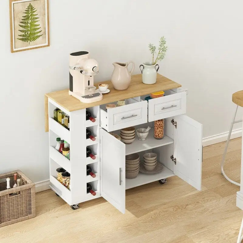 Dessertes de cuisine avec abattant, casier à vin, étagère à épices, 2 portes et 2 tiroirs