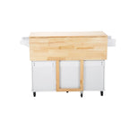 Îlot de cuisine avec plan de travail en hévéa, 3 tiroirs, placard et porte-épices sur roulettes
