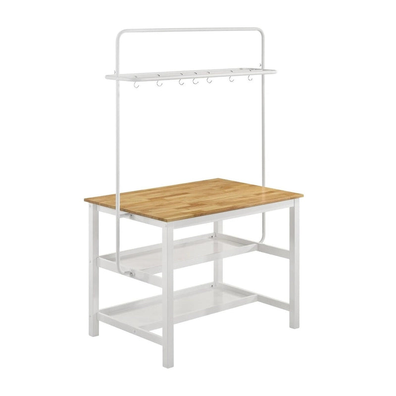 Îlot de cuisine Prager marron et blanc avec support de casseroles