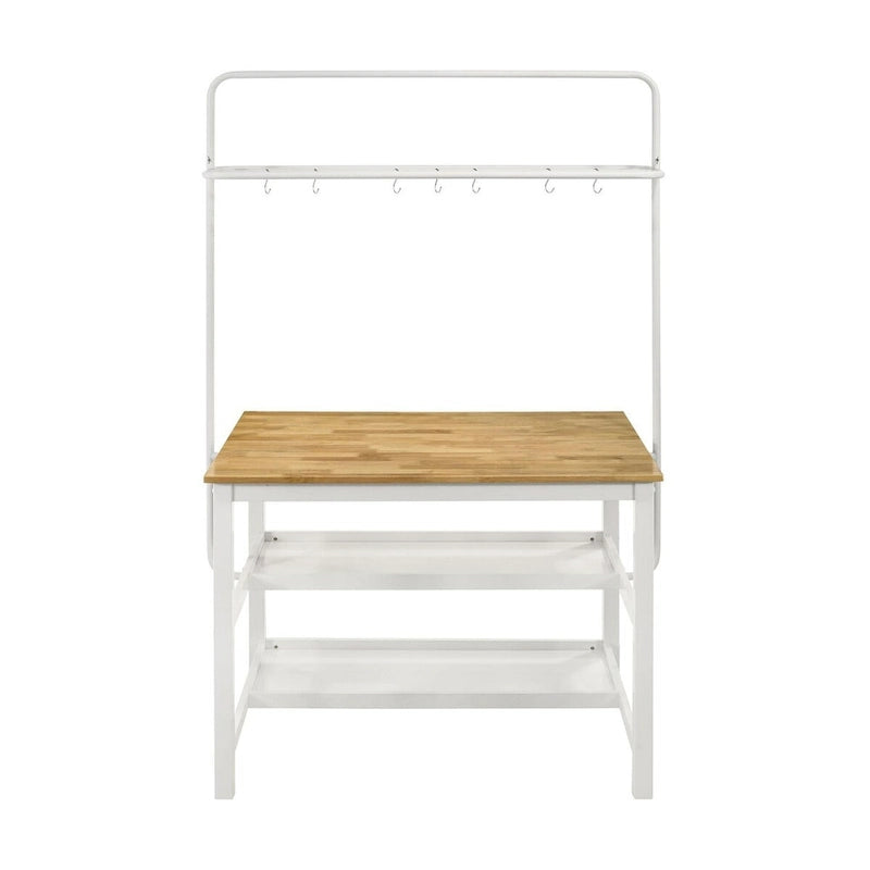 Îlot de cuisine Prager marron et blanc avec support de casseroles
