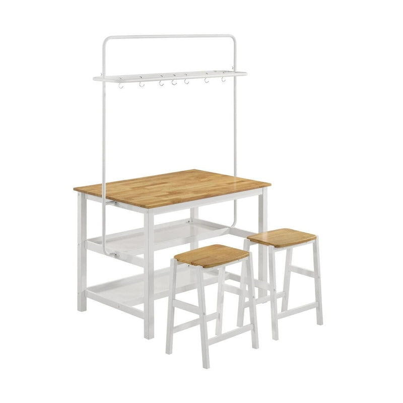 Îlot de cuisine Prager marron et blanc avec support de casseroles