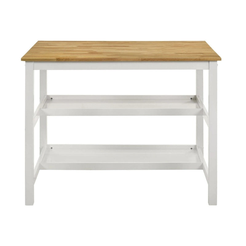 Îlot de cuisine Prager marron et blanc avec support de casseroles