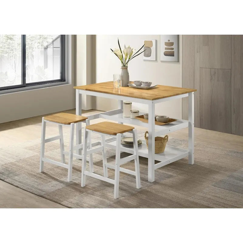 Îlot de cuisine Prager marron et blanc avec support de casseroles