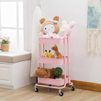 Chariot de rangement rose à 3 niveaux en métal avec roulettes - 31*14*18
