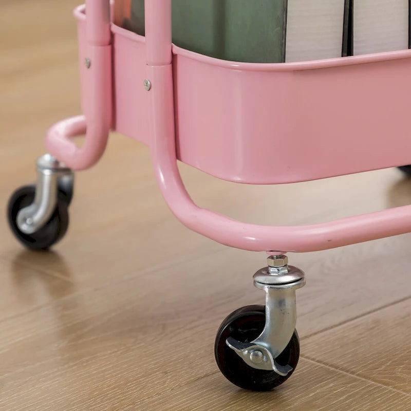 Chariot de rangement rose à 3 niveaux en métal avec roulettes - 31*14*18