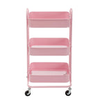Chariot de rangement rose à 3 niveaux en métal avec roulettes - 31*14*18