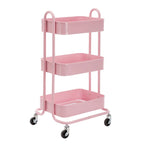 Chariot de rangement rose à 3 niveaux en métal avec roulettes - 31*14*18