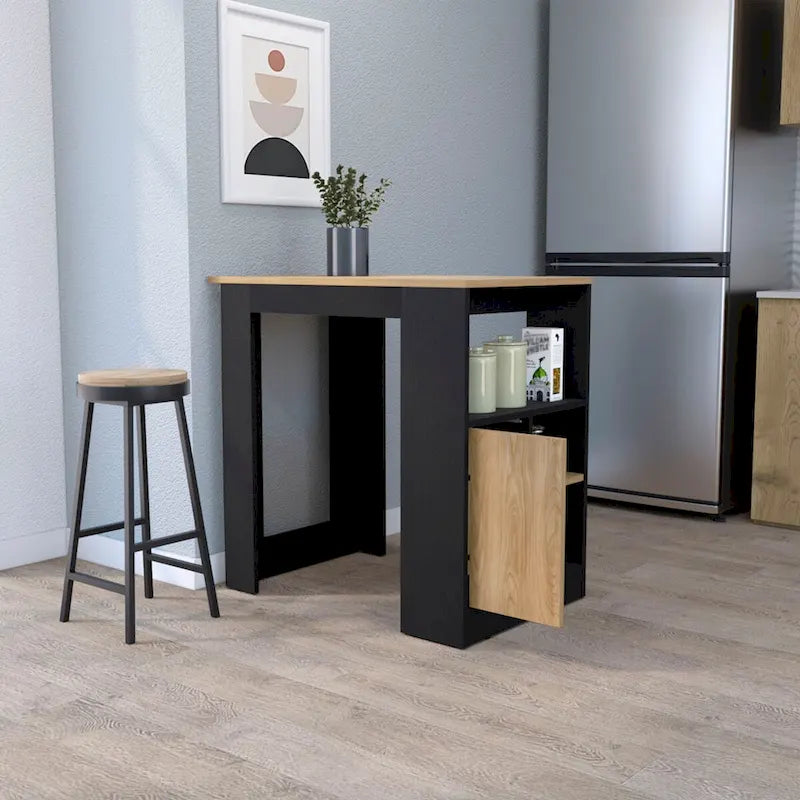 Îlot de cuisine avec plateau en mélaminé - Finition chêne noir et naturel - 36L x 36,2H x 23,2P
