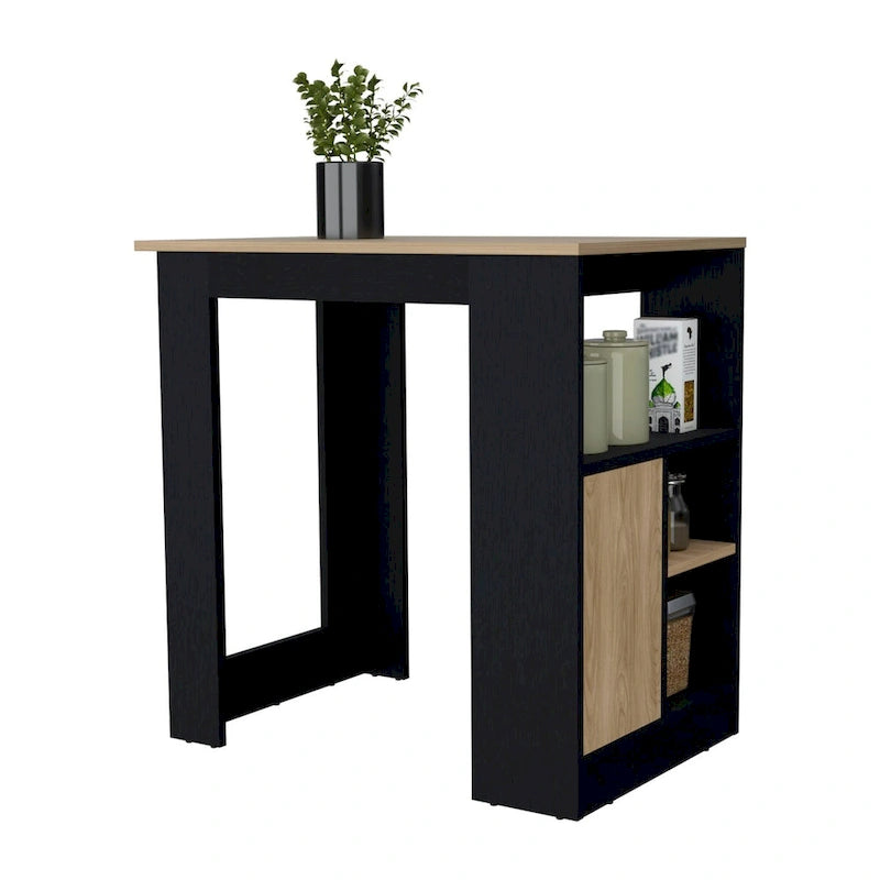 Îlot de cuisine avec plateau en mélaminé - Finition chêne noir et naturel - 36L x 36,2H x 23,2P
