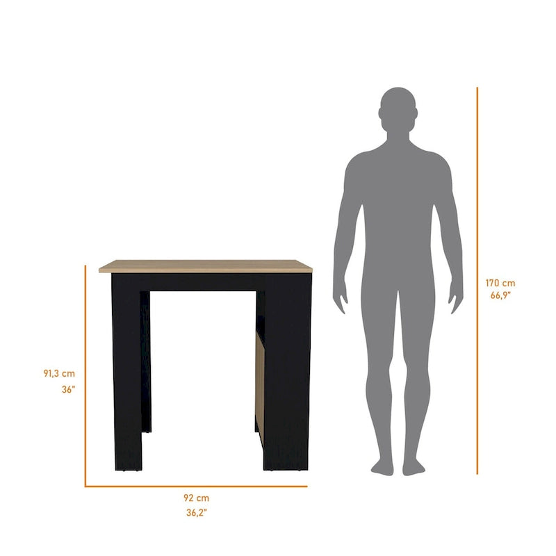 Îlot de cuisine avec plateau en mélaminé - Finition chêne noir et naturel - 36L x 36,2H x 23,2P