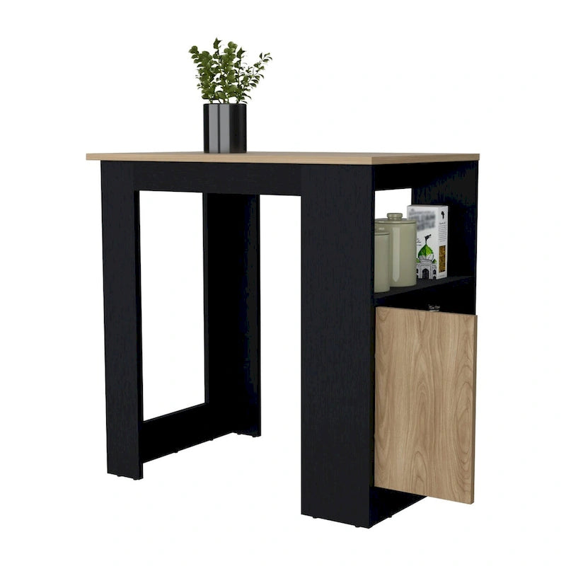 Îlot de cuisine avec plateau en mélaminé - Finition chêne noir et naturel - 36L x 36,2H x 23,2P